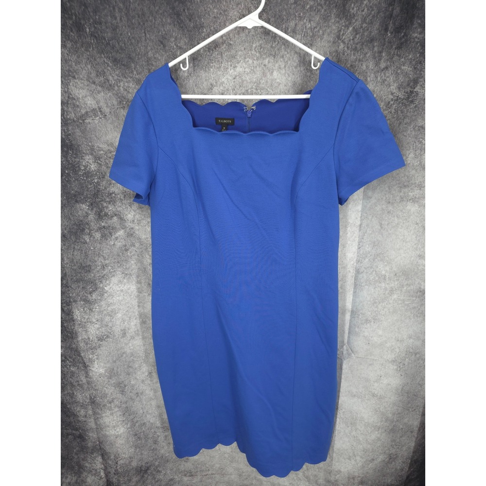 Talbots Sheath Dress Size 16‎ Blue Scalloped Neckline Short Sleeve